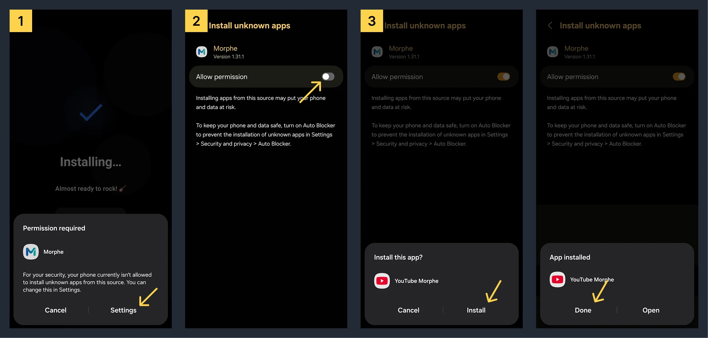 Install the patched YouTube app on your phone