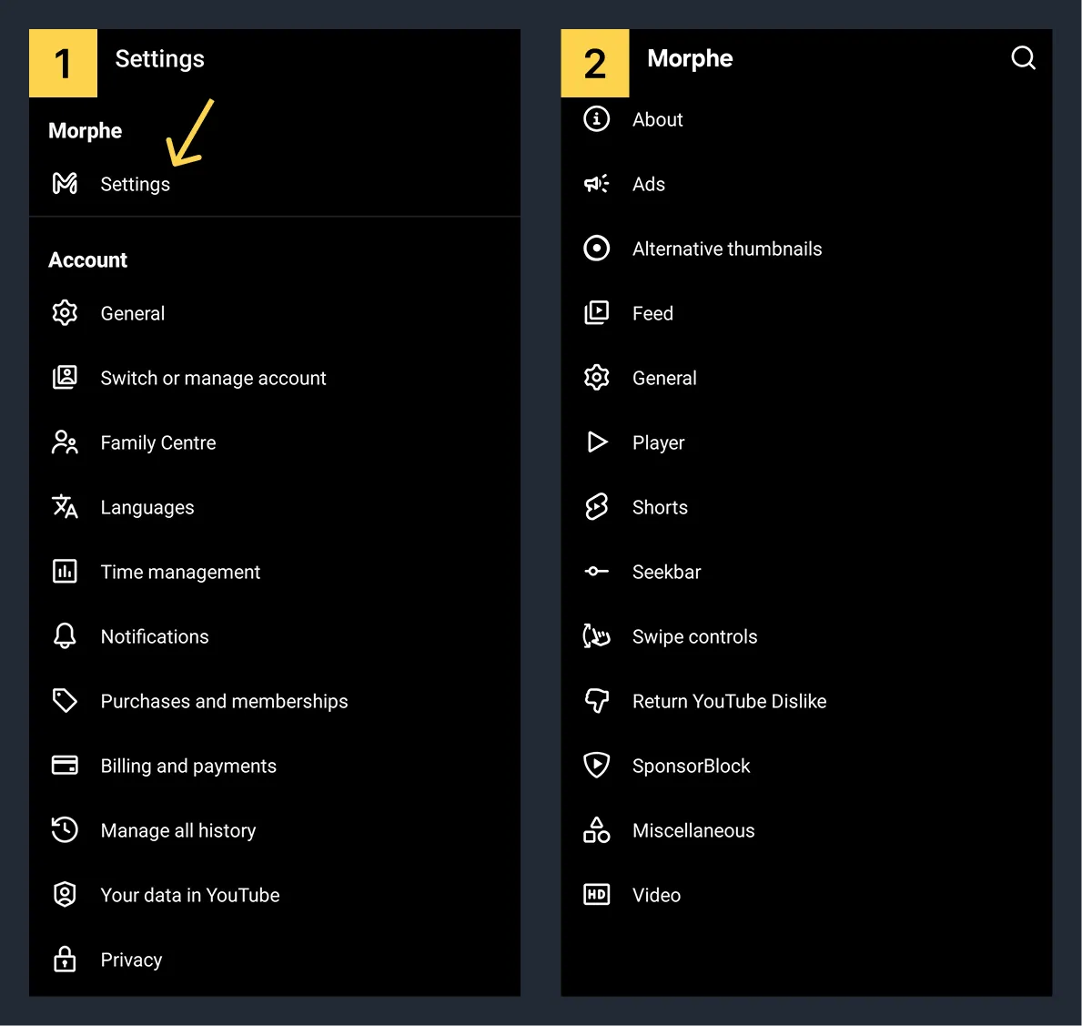 Morphe settings, customizations, and extra features