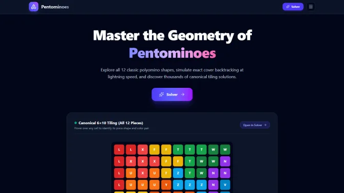 Screenshot of Pentominoes Solver
